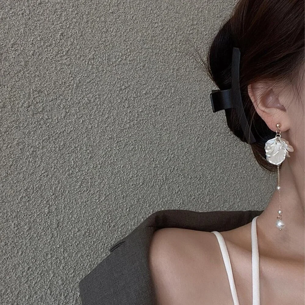 Pearl Flower Dangle Earrings Faux Pearls Beach Wedding Drop Jewelry
